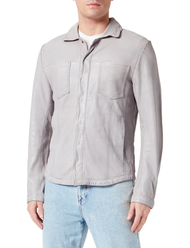 Freaky Nation Men's The Strength-fn Leather Jacket, Stone, M