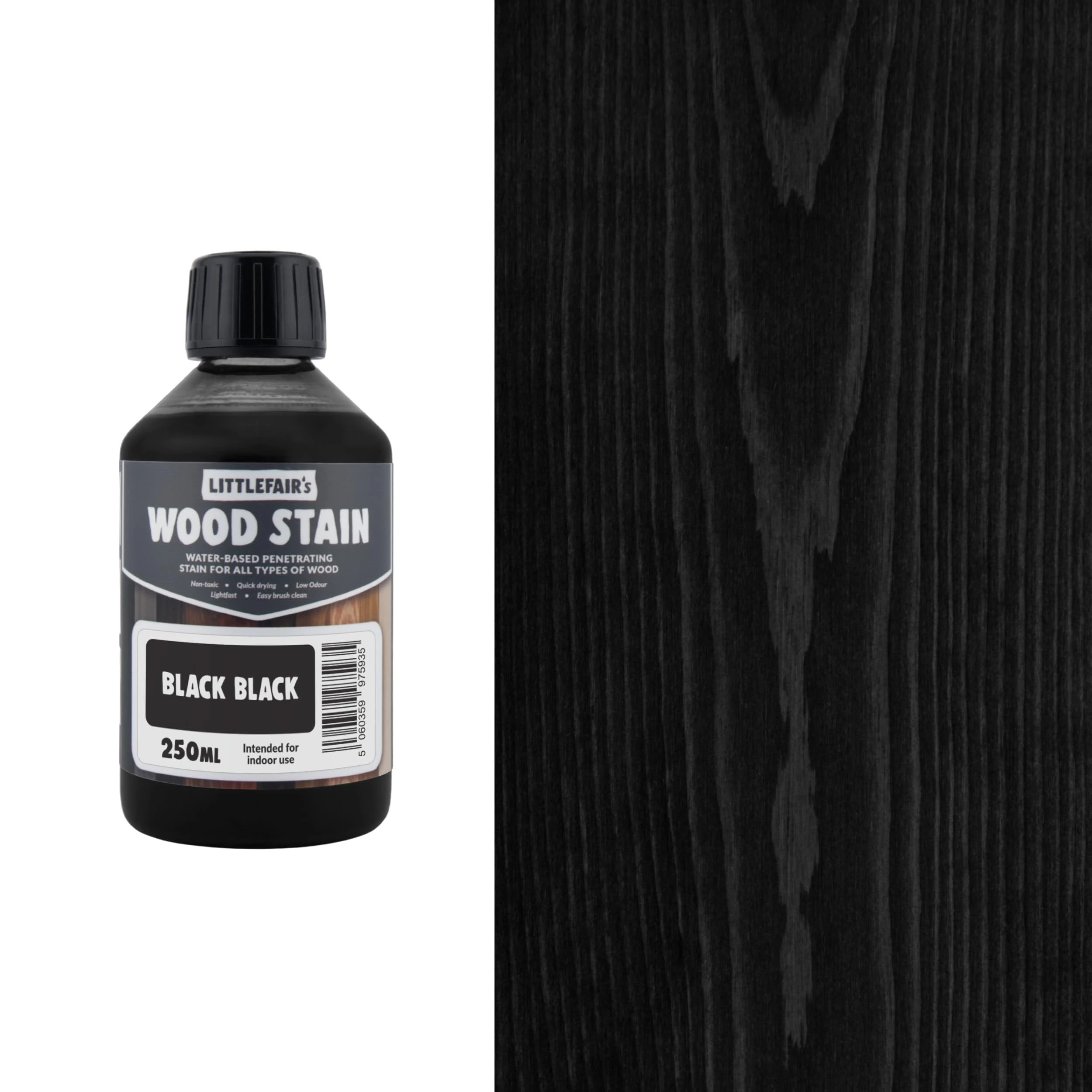 Littlefair's Wood Stain Water-Based - (Black Black) – Non-Toxic, Eco-Friendly & Quick Drying - Easy-to-Apply, Concentrated Formula for All Wood Types – 250ml