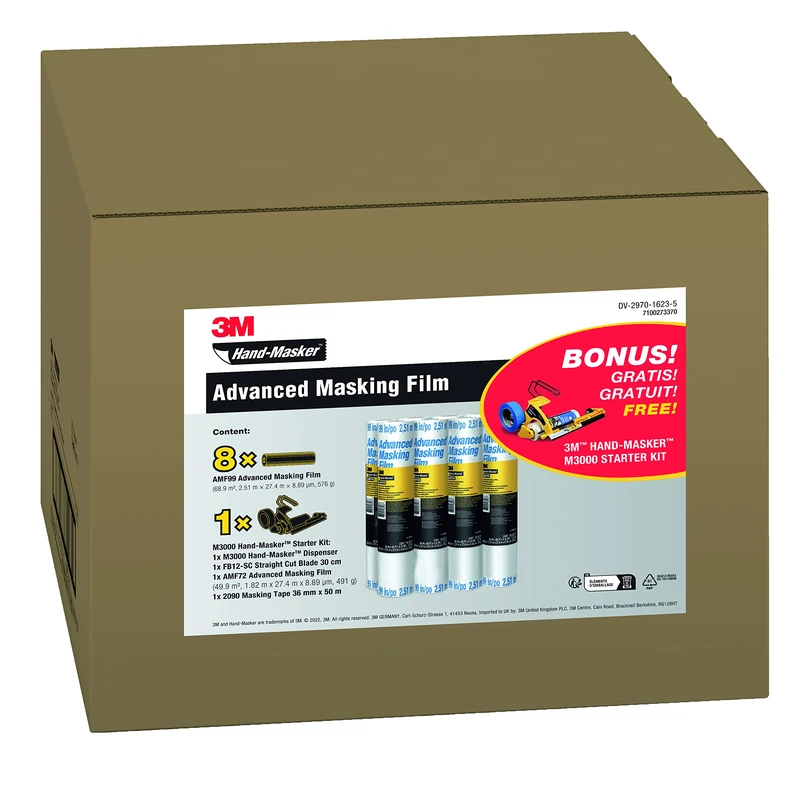3M Hand-Masker AMF99 Advanced Masking Film PROMO PACK, 8 rolls, 251 cm x 27,4 m + 3M Hand-Masker M3000 Starter Kit FOR FREE