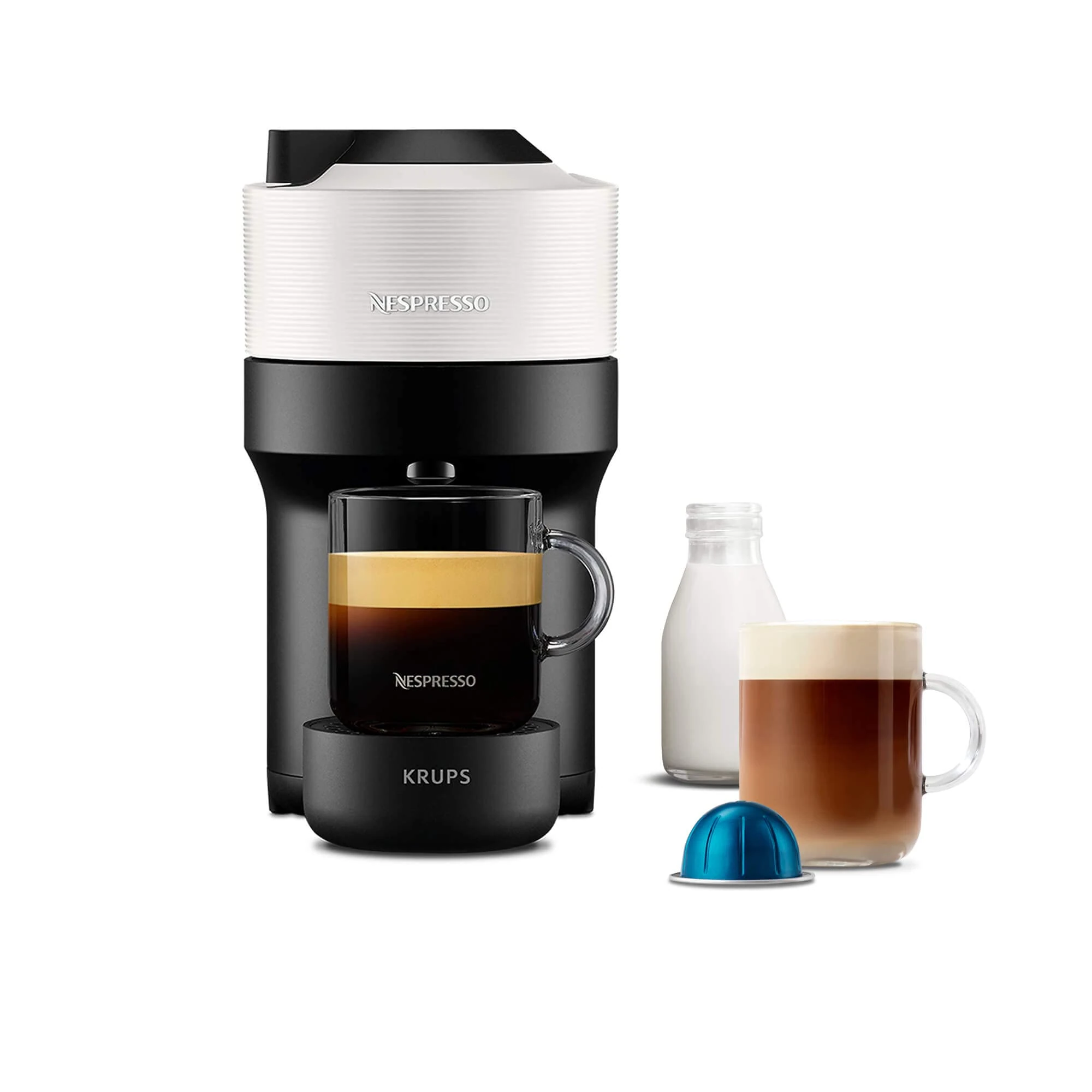 Nespresso Vertuo Pop Automatic Pod coffee machine for Americano, Decaf, Espresso by Krups in Coconut White