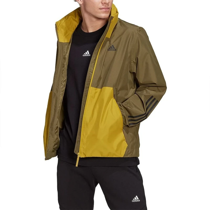 adidas Men's BSC 3-Stripes RAIN.RDY Jacket, Green Oxide, M