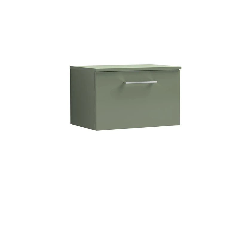 nuie ARN822W Arno Modern Bathroom Wall Hung 1 Drawer Vanity Unit with Colour Worktop, Satin Green