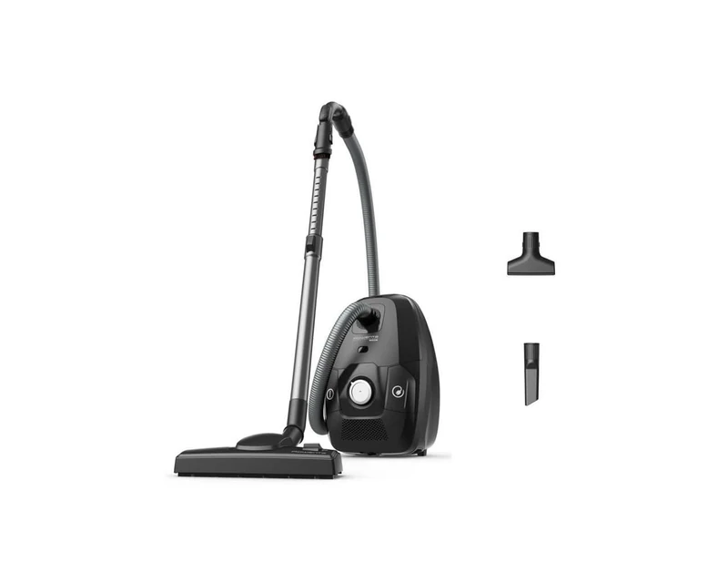 Rowenta RO6136 Green Force Max Silence Vacuum Cleaner, Car Kit, 900 W Low Consumption Motor, HEPA Class Filtration, Silence, 12 m Range, Hygiene Bag Change, Compact Design Black