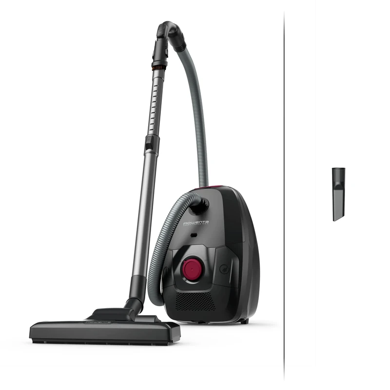 Rowenta Vacuum cleaner with bag, Low consumption motor, High filtration, Ultrasilencious, Eco responsible, 12 m radius, Made in France, Green Force Max, Black/Bordeaux RO4933EA