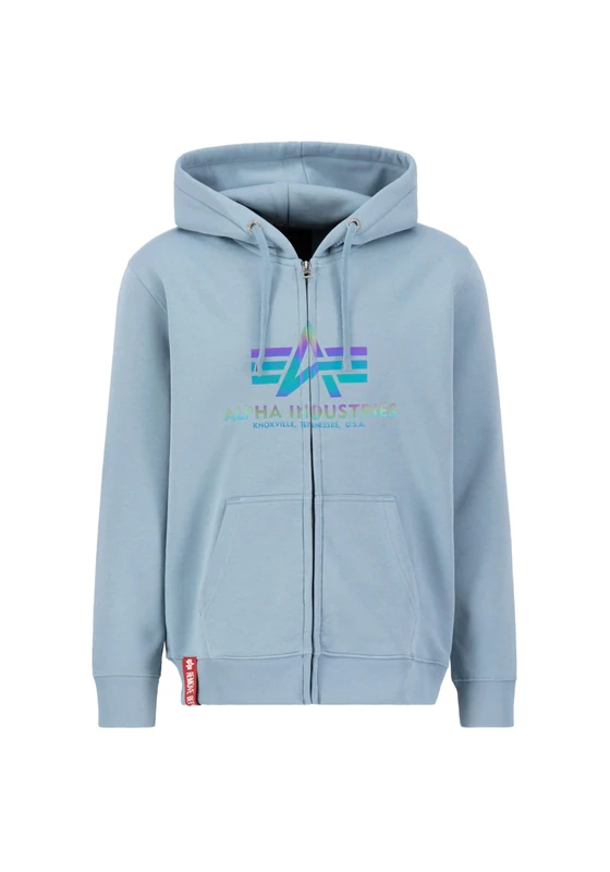 Alpha Industries Men's Basic Zip Hoody Rainbow Reflective Hooded Sweat Sweatshirt, Greyblue, XL