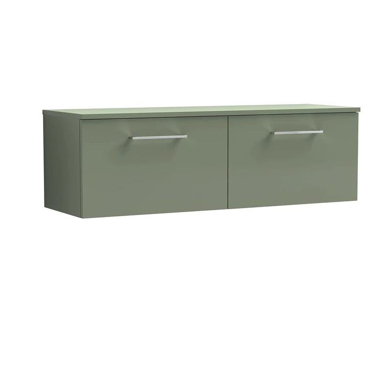 nuie ARN822W2 Arno Modern Bathroom Wall Hung 2 Drawer Double Vanity Unit with Colour Worktop, 1200mm, Satin Green