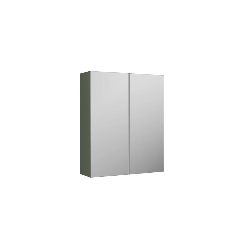 nuie OFF817 Arno Modern Bathroom Wall Hung Mirror Cabinet - 2 Door 50/50 Split, 600mm, Satin Green