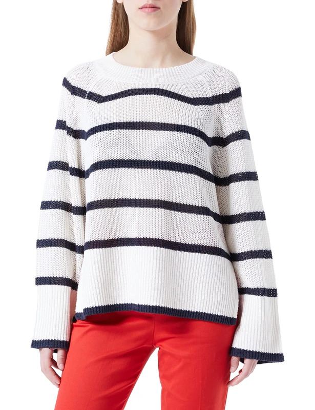 PART TWO Women's Sacha Relaxed fit Long Sleeve Pullover, Dark Navy Stripe, XS