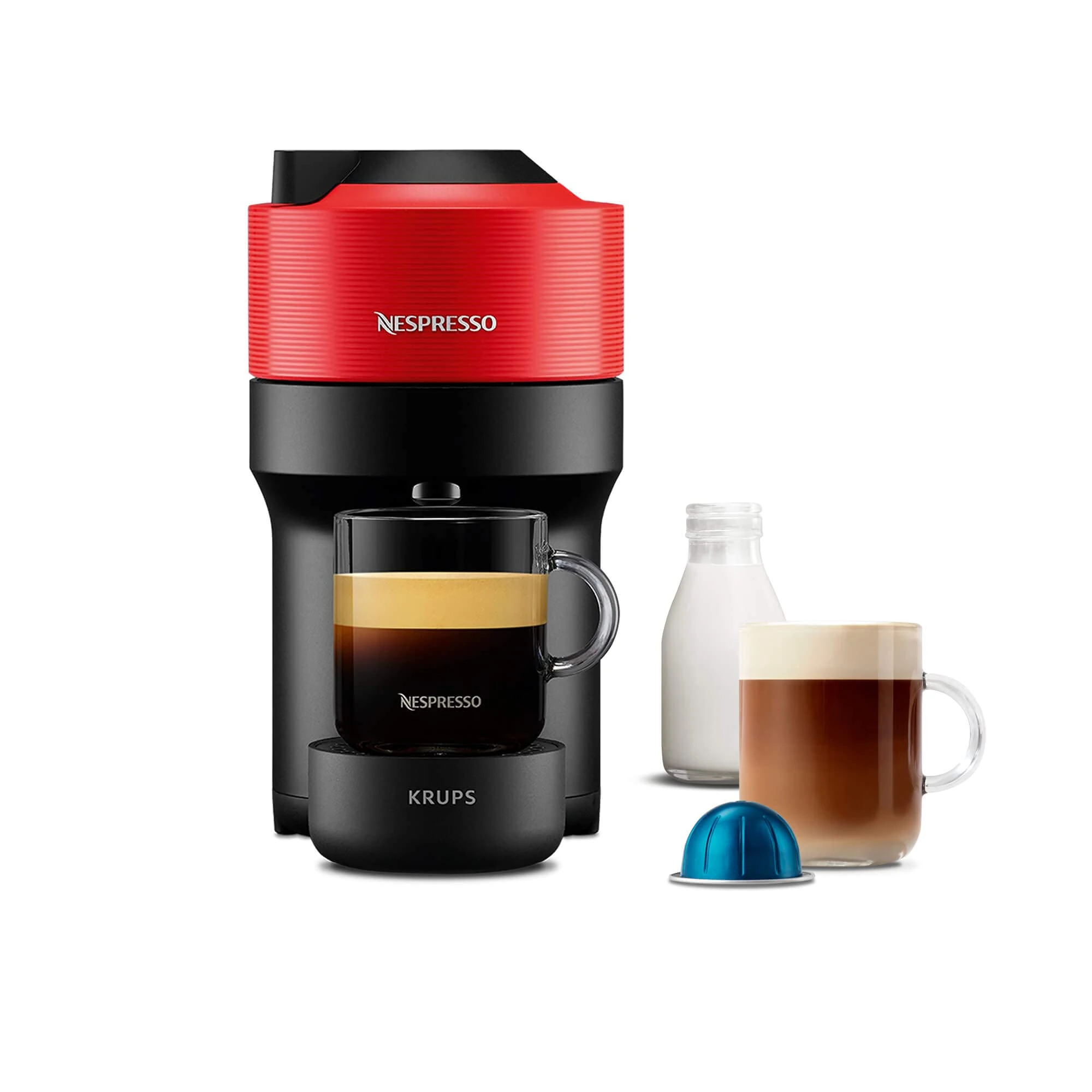 Nespresso Vertuo Pop Automatic Pod coffee machine for Americano, Decaf, Espresso by Krups in Spicy Red