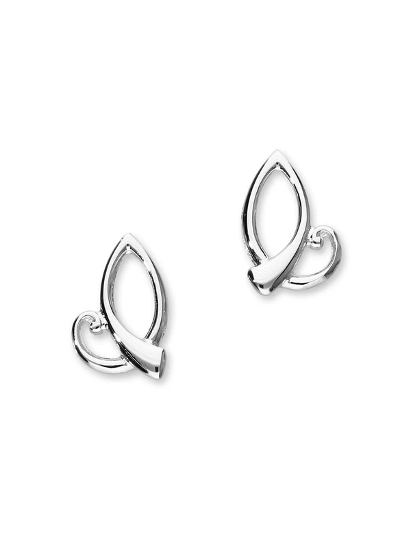 ORTAK 925 Sterling Silver Handmade Stud Earrings, Dainty Twirl Design, High Polished, Retreat Collection, Scottish Fine Jewellery, Made In Scotland, 9x6 mm