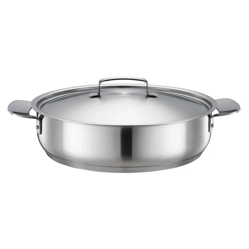Fiskars roasting pan with lid, Ø 28 cm, Coated, Suitable for all hobs, Recycled stainless steel, All steel, Silver, 1064749