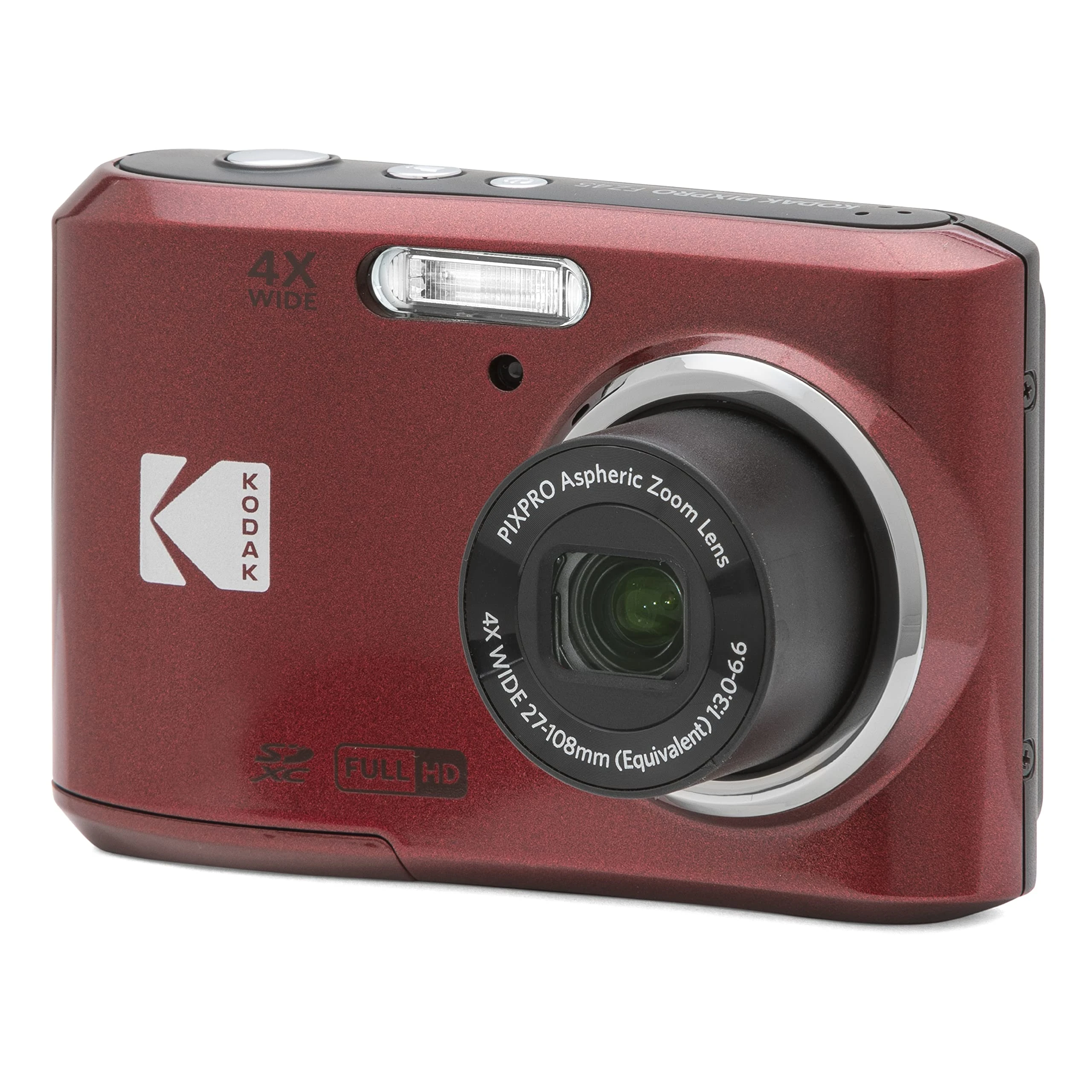 Kodak Friendly Zoom FZ45 Compact Camera – 16MP Sensor, 4x Optical Zoom, 2.7" LCD Screen, HD 720p Video, Red Color