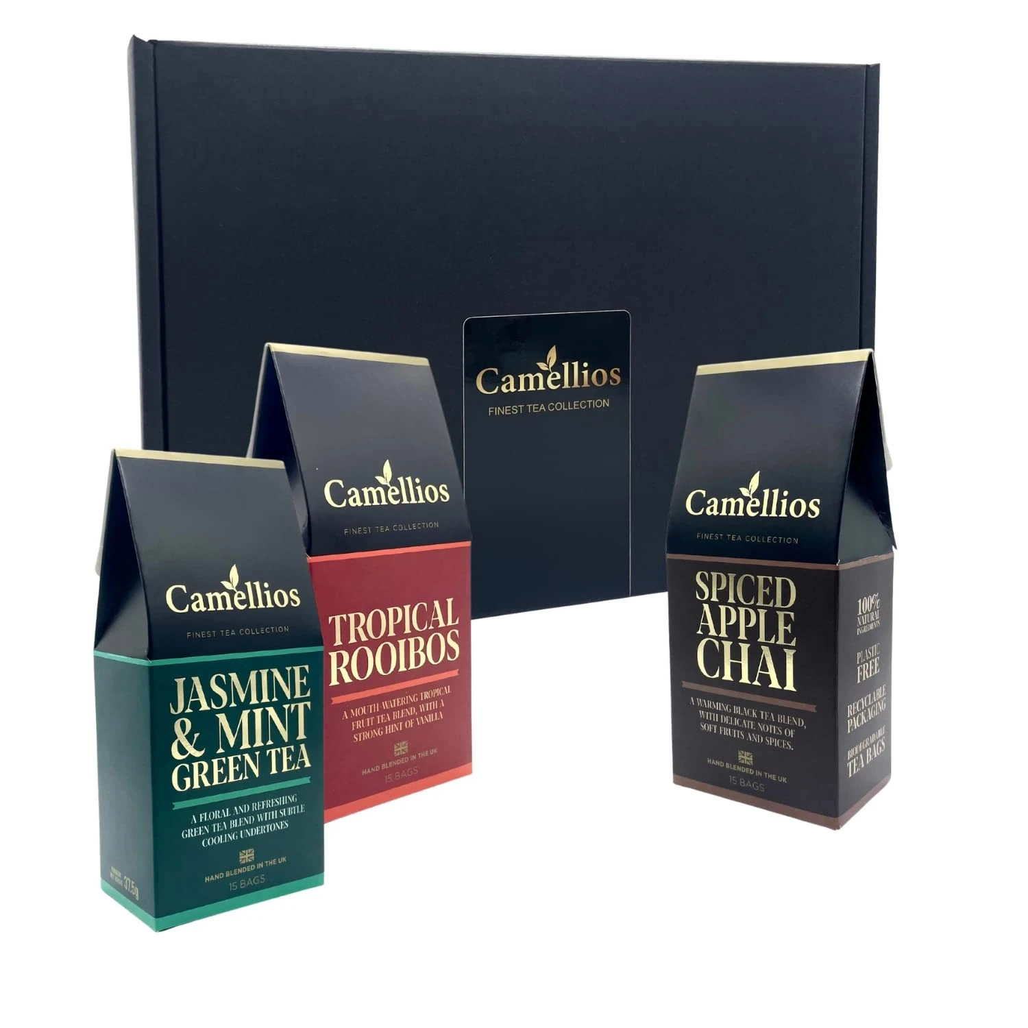 Tea Selection Gift Set, 3 Premium Exotic Teas, Eco Friendly Gift, Camellios (3 Packs, 15 Tea Bags Each)