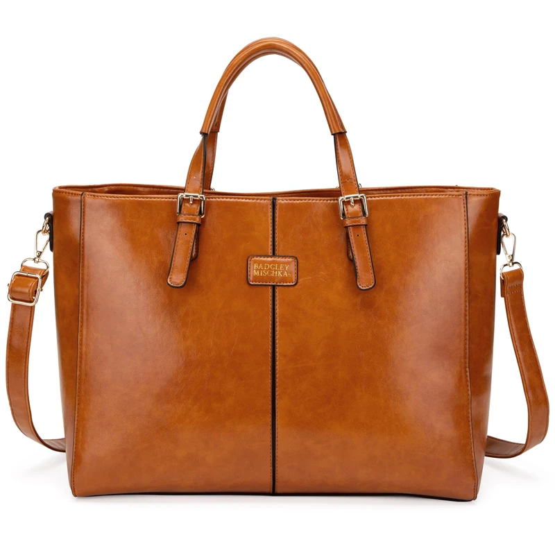 BADGLEY MISCHKA Julia Vegan Leather Tote Weekender Travel Bag, Tan, Large