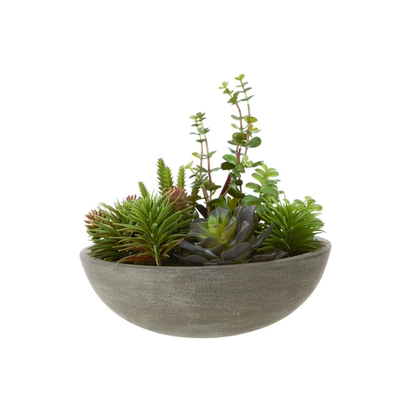 Premier Housewares Stone Effect Pot Mixed Succulent, Verdant Accent Pieces, Grey Stone Effect Pot, Contemporary Style, Faux Succulents, Succulent Plants, W29 x D29 x H29cm