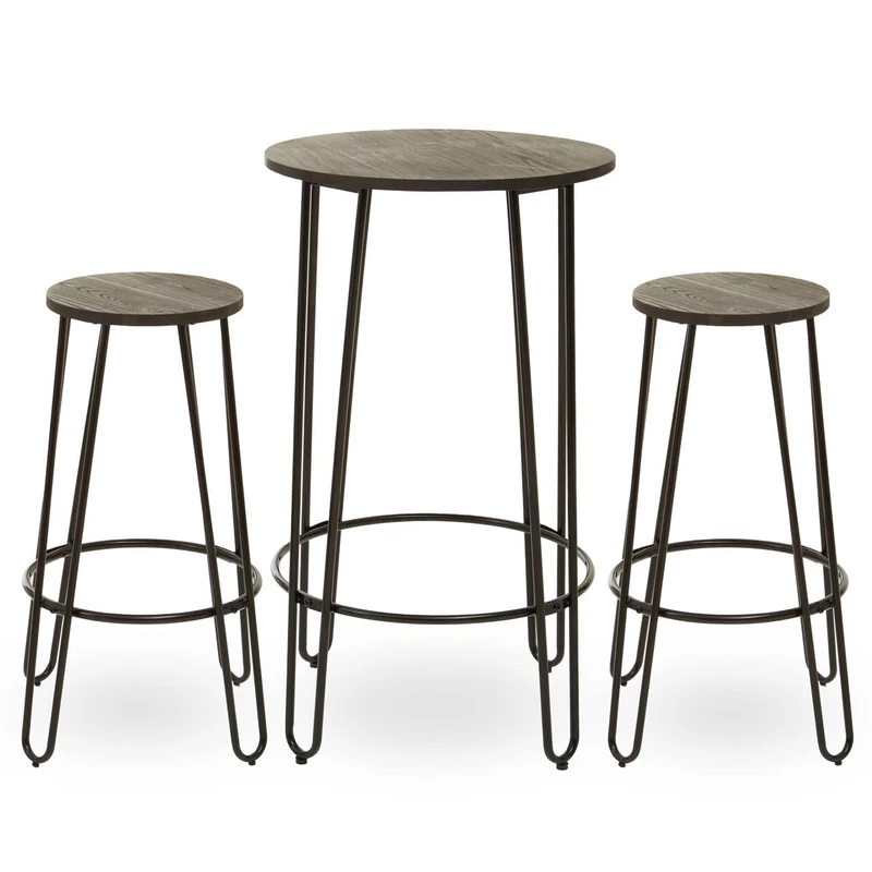 Premier Housewares 3pc Bar Table And Stool Set/Small Dining Table Stool For Your House/Table And Chairs For Your Round Table/Bistro Set W66 X D66 X H103cm