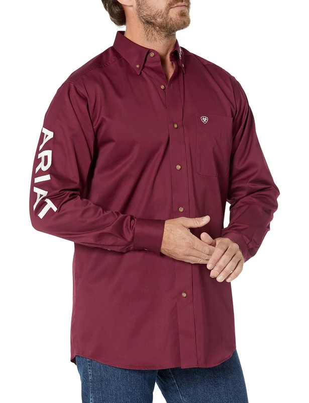 ARIAT Men's Team Logo Twill Fitted Shirt, Burgundy/White, XL