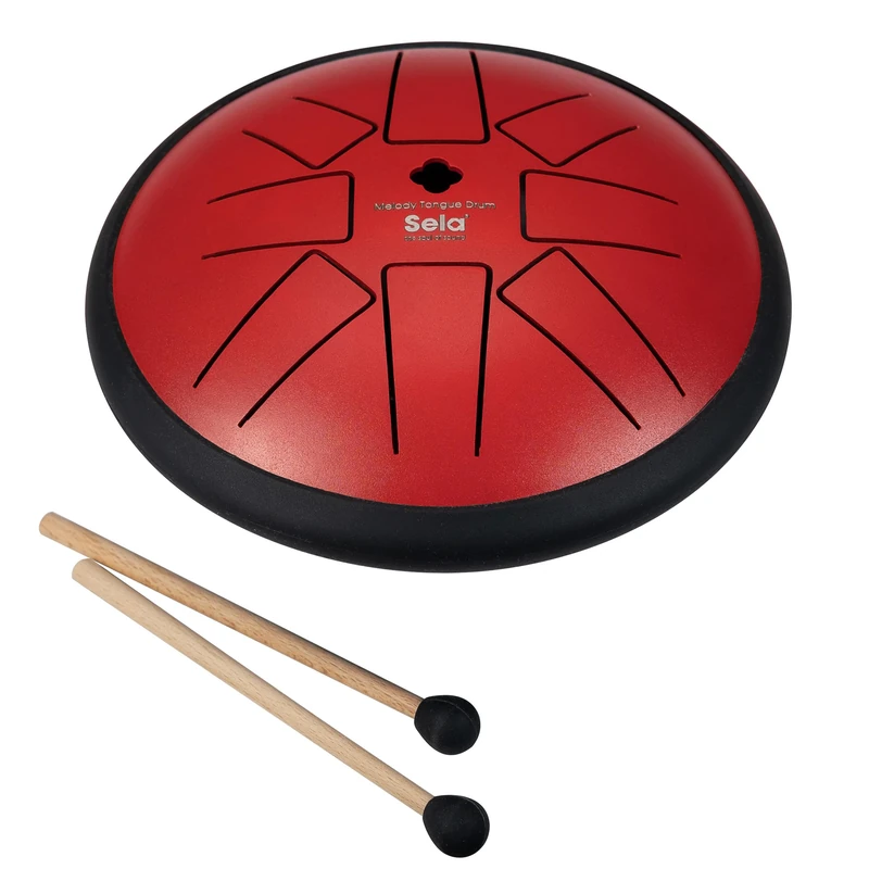 Sela Melody 6-inch Red Steel Tongue Drum, F Minor, with Two mallets and Cotton Bag-Warm and Soothing Sounds for Peace and Harmony (SE362)