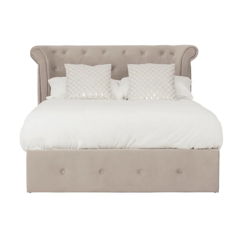 Premier Housewares Beige Double Ottoman Bed/Decorative Pillows For Bed/Bedroom Storage/Storage Ottoman Bed/Couch Bed Dimensions W163 X D219 X H110cm - Image 1