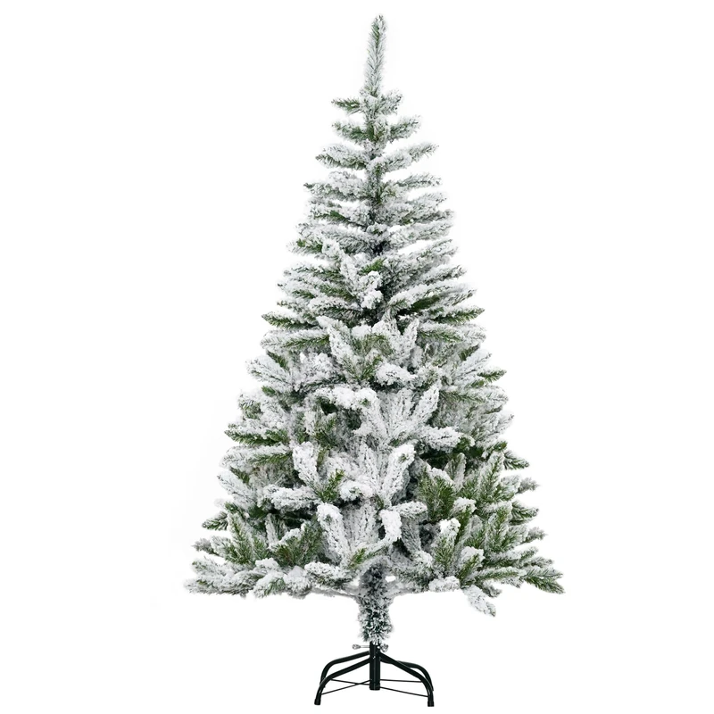 HOMCOM 5 Ft Snow Flocked Artificial Christmas Tree with Auto Open Green