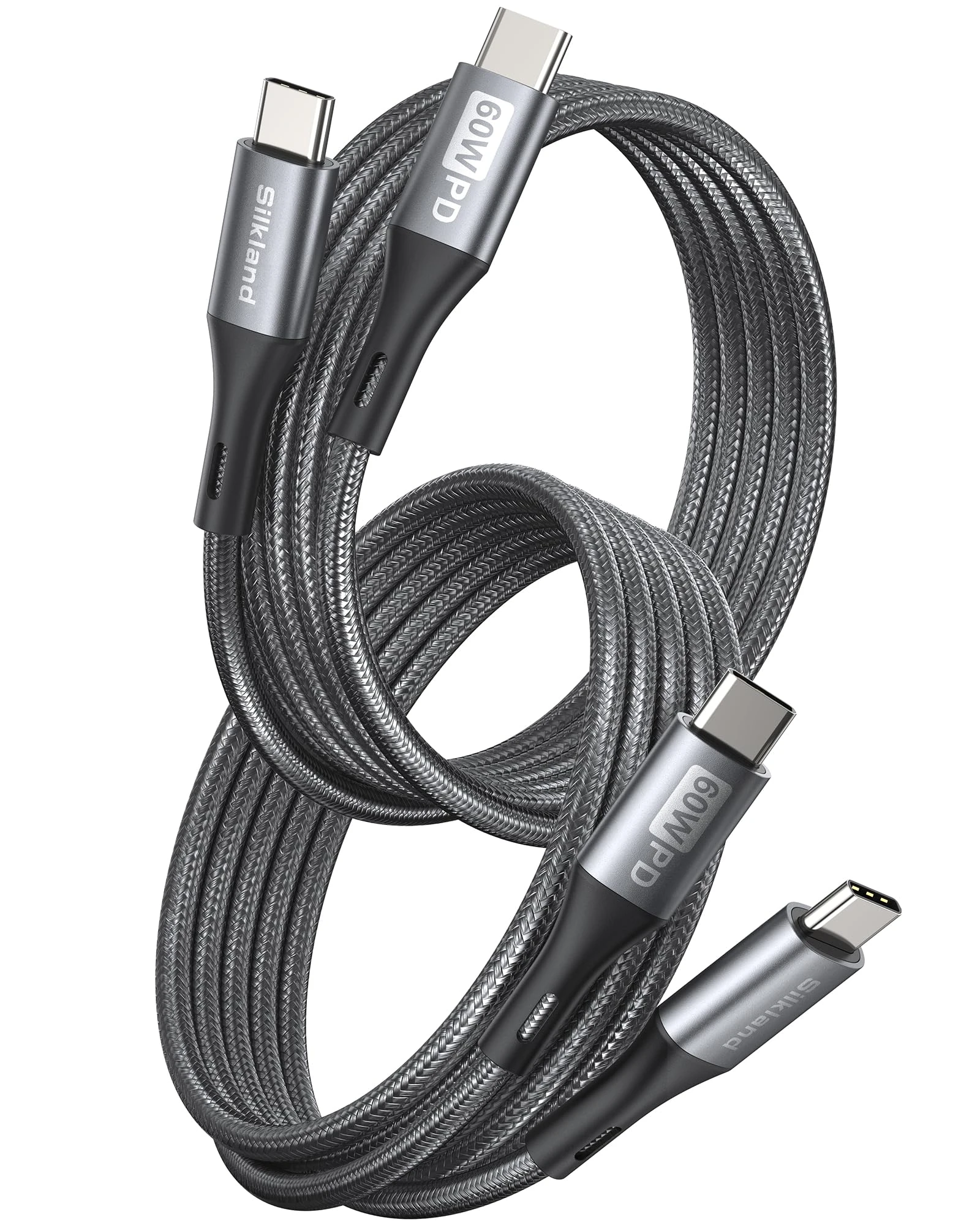 Silkland USBC to USBC Cable 2Pack 2M, 60W USB C to USB C Cable Fast Charging Nylon Braided for iPhone 15/Plus/Pro/Pro Max, Samsung S24 S23 Ultra/S24 S23/A15 A14 A54, Pixel 8, iPad Pro, MacBook Pro