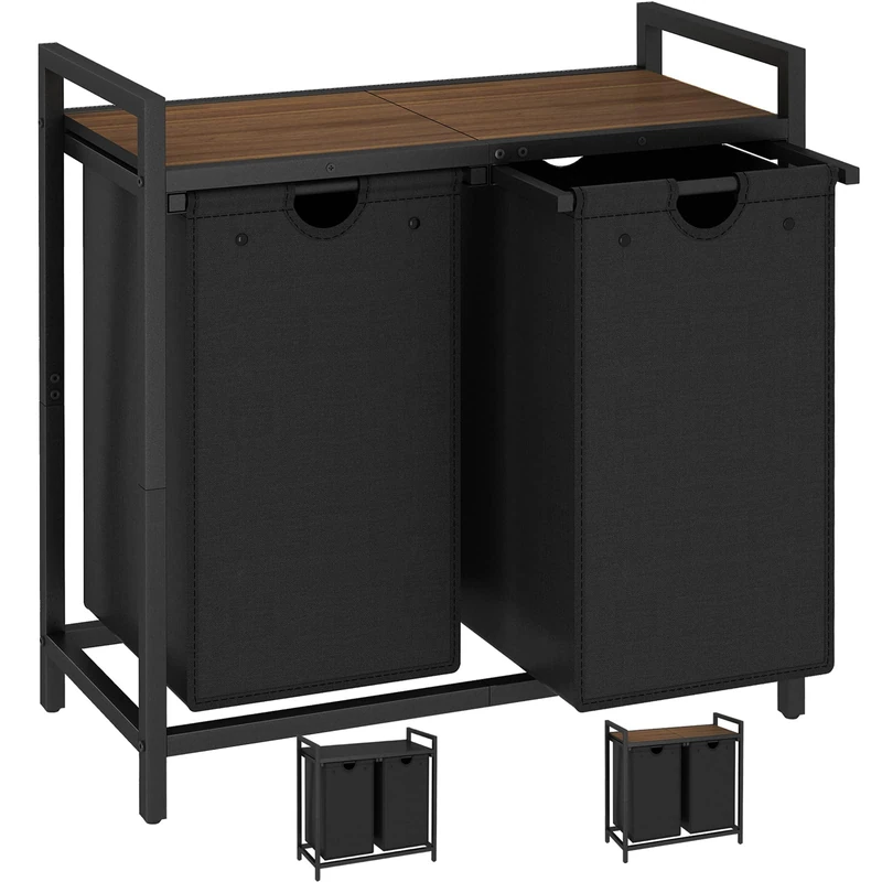 LAATOOREE Two-Tone Laundry Hamper, 2 x 48L Baskets with 2 Removable Laundry Bags and Top Shelf, Clothes Basket for Laundry Room, Bathroom