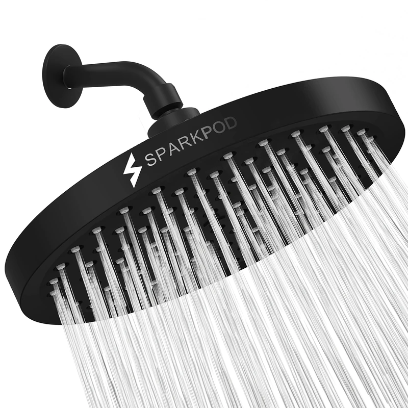 SparkPod Fixed Shower Head - High Pressure Rain - Luxury Modern Look - Easy No-Tool Installation - Perfect Adjustable Replacement for Your Bathroom Shower Heads (20 cm Round, Midnight Black Matte)