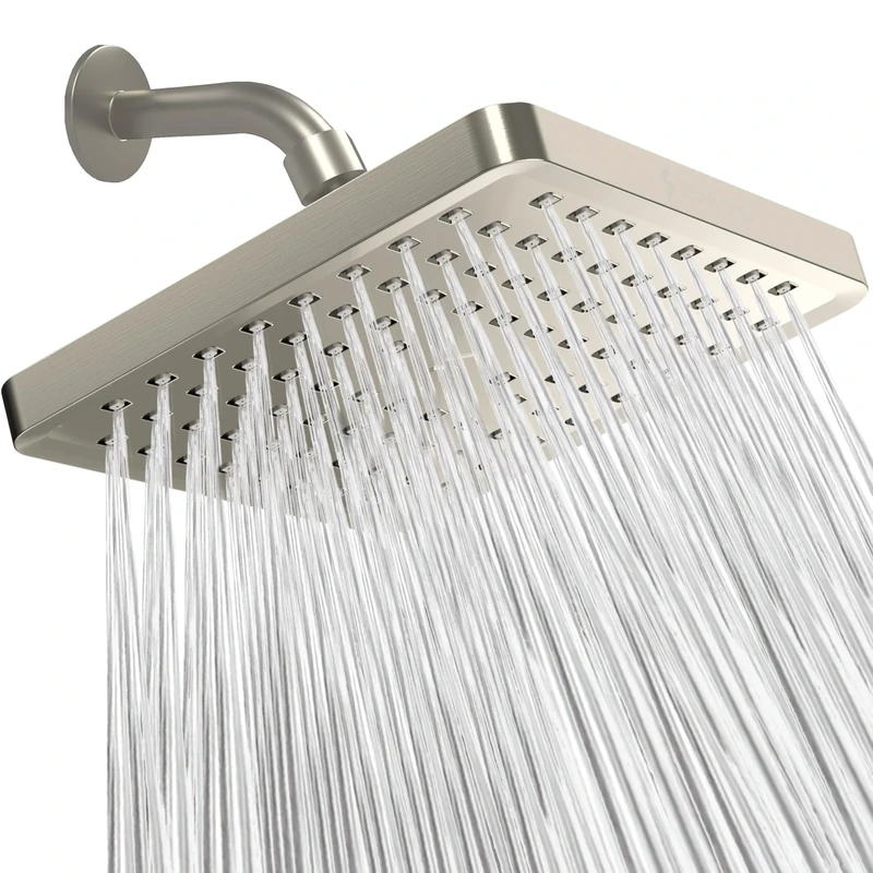 SparkPod Fixed Shower Head - High Pressure Rain - Luxury Modern Look - Easy No-Tool Installation - Perfect Adjustable Replacement for Your Bathroom Shower Heads (20 cm Square, Elegant Brushed Nickel)