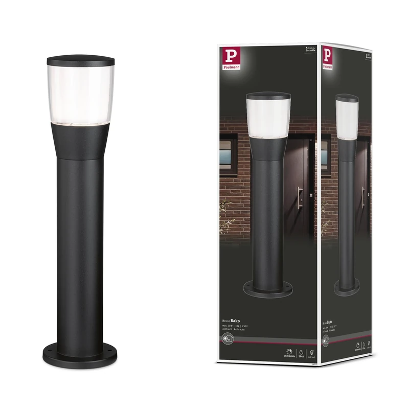 Paulmann Bako 94741 Outdoor Light Bollard Light IP44 500 mm Maximum 20 W 230 V Anthracite E14 Aluminium Without Bulb E14