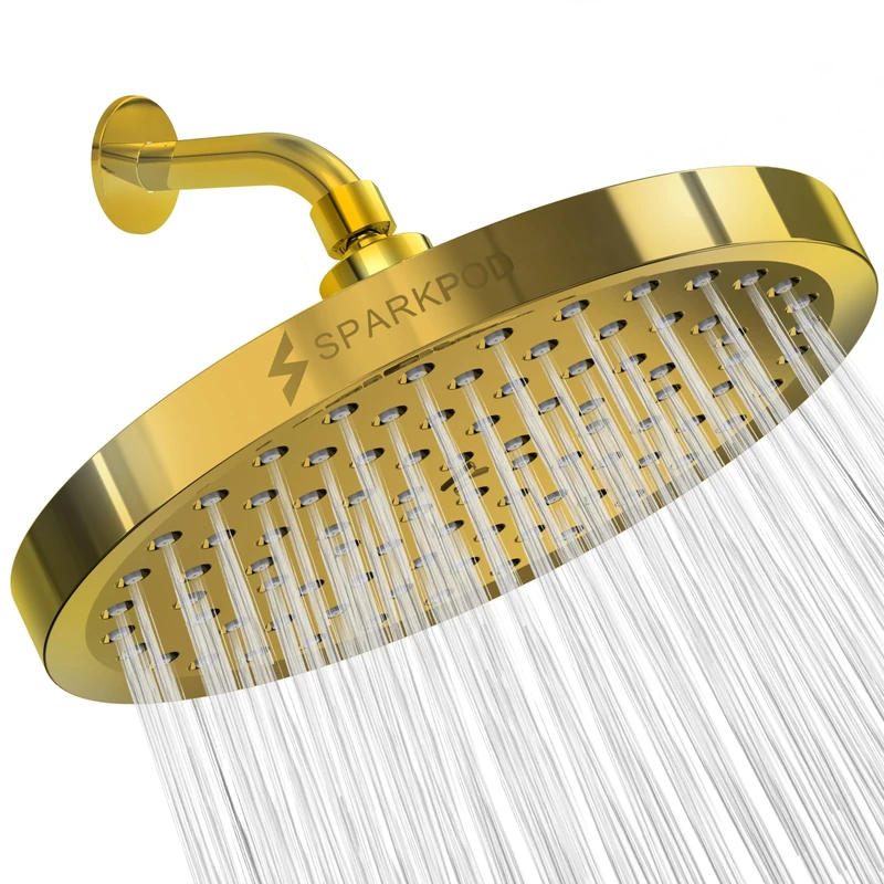 SparkPod Fixed Shower Head - High Pressure Rain - Luxury Modern Look - Easy No-Tool Installation - Perfect Adjustable Replacement for Your Bathroom Shower Heads (20 cm Round, Egyptian Gold)