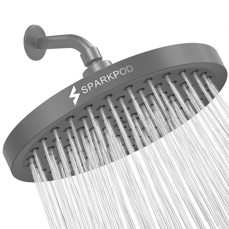 SparkPod Fixed Shower Head - High Pressure Rain - Luxury Modern Look - Easy No-Tool Installation - Perfect Adjustable Replacement for Your Bathroom Shower Heads (20 cm Round, Titanium Charcoal Grey)