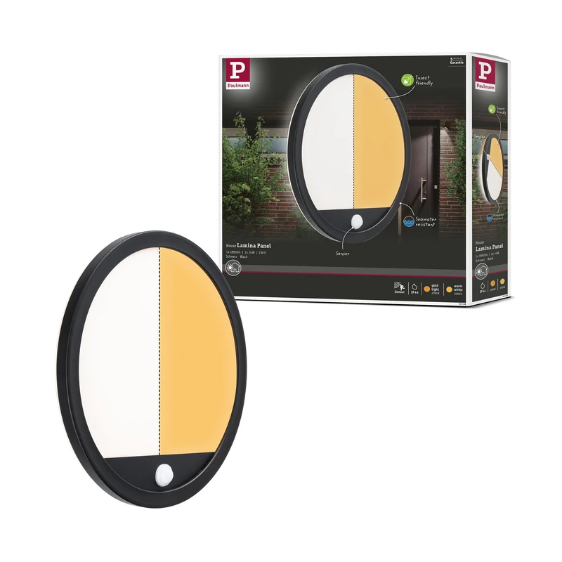 Paulmann 94708 LED outdoor luminaire panel Smart Home Zigbee Lamina Sensor IP44 round 280mm 2200-3000K 14W 1150lm black plastic Tunable Warm