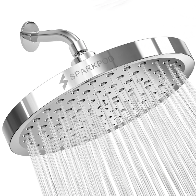SparkPod Fixed Shower Head - High Pressure Rain - Luxury Modern Look - Easy Tool Free Installation - The Perfect Adjustable Replacement (Chrome, 20cm Round)