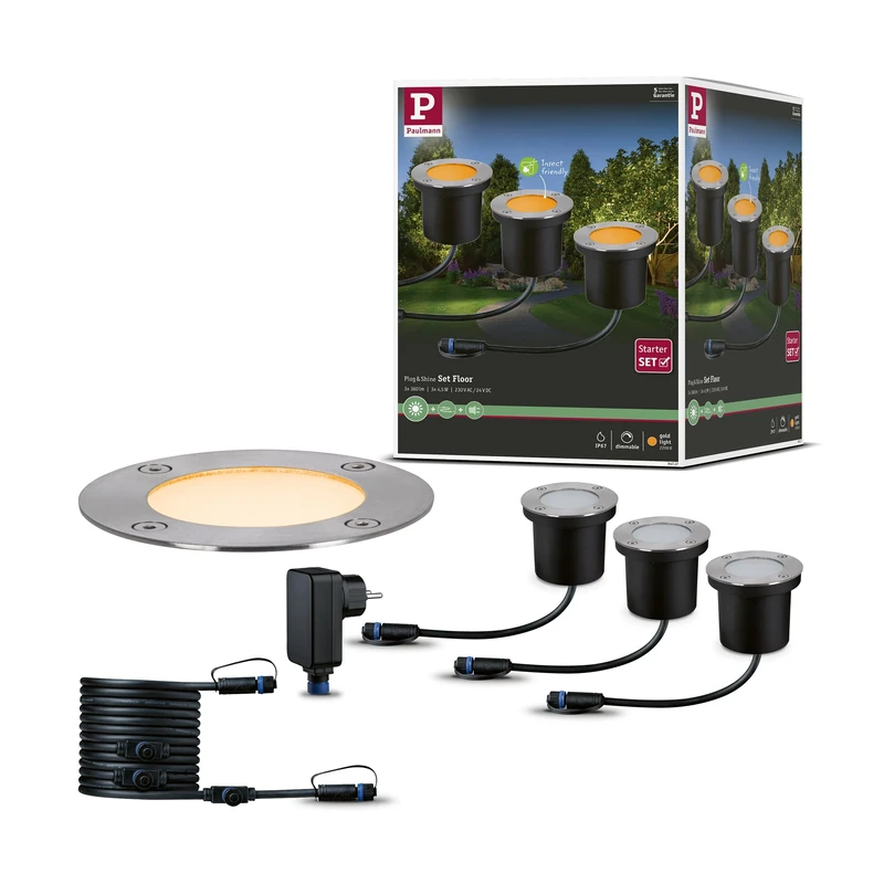 Paulmann 94717 Plug & Shine LED Outdoor Floor Light Set of 3 Insect Friendly IP67 2200K 3 x 4.5W Anthracite Round Metal