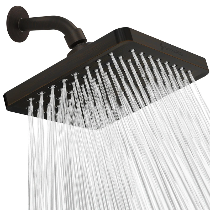 SparkPod Fixed Shower Head - High Pressure Rain - Luxury Modern Look - Easy No-Tool Installation -Perfect Adjustable Replacement for Your Bathroom Shower Heads (20 cm Square,Vintage Oil-Rubbed Bronze)
