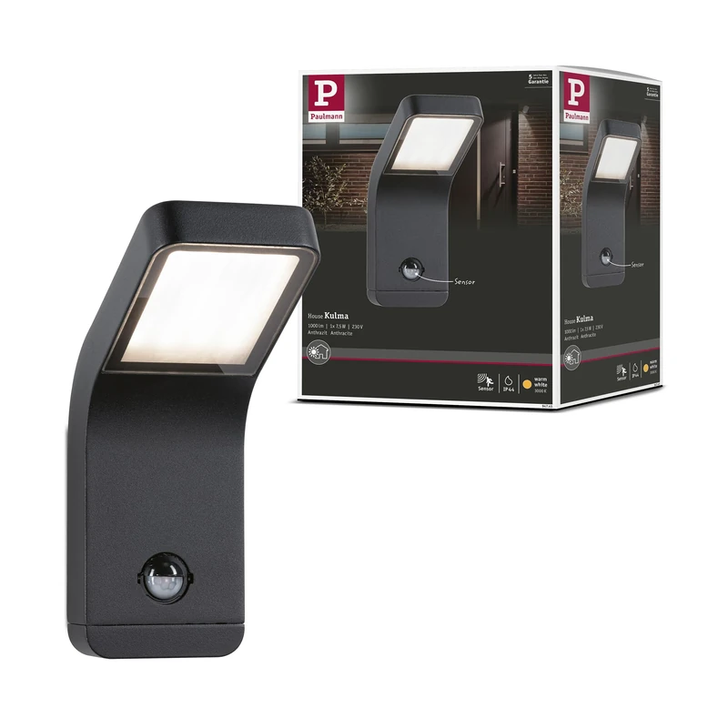 Paulmann 94745 LED outdoor wall luminaire Kulma motion sensor seawater resistant IP44 90x174mm 3000K 7.5W 500lm 230V anthracite aluminium warm white