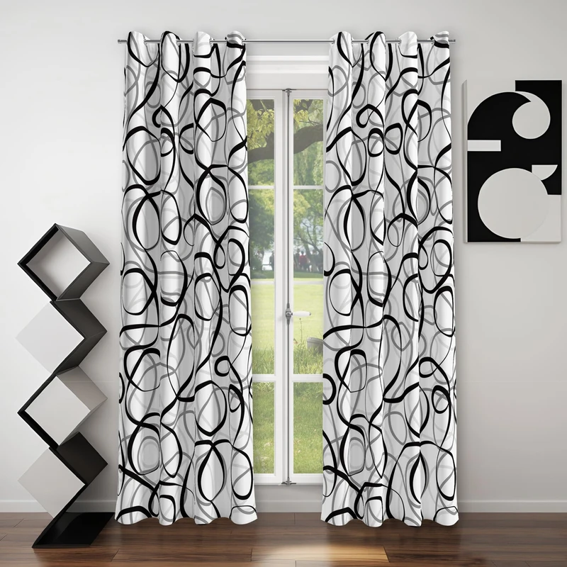 tubeamin Black Grey White Geometric Curtains 2 Panels Sets Abstract Line Modern Art Pattern Window Treatments Room Darkening Heat Blocking Elegant Curtain Decor for Living Room Bedroom 52x84 Inches