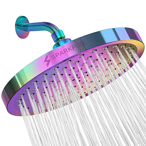SparkPod Fixed Shower Head - High Pressure Rain - Luxury Modern Look - Easy Tool Free Installation - The Perfect Adjustable Replacement (Rainbow, 20cm Round)