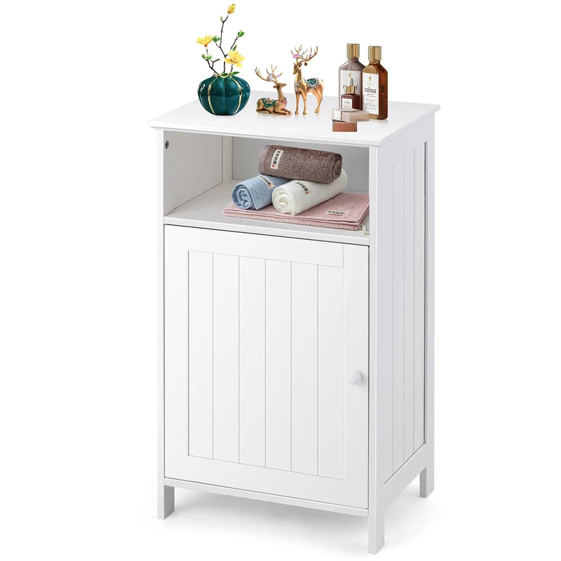 CASART Bathroom Floor Cabinet, Adjustable Freestanding Storage Cupboard, 3 Shelves Single Door Organizer Unit for Bathroom Living Room Bedroom