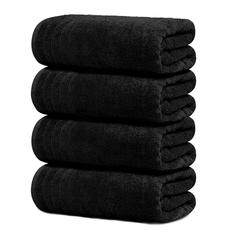 Tens Towels Large Bath Towels, 100% Cotton Towels, 30 x 60 Inches, Extra Large Bath Towels, Lighter Weight & Super Absorbent, Quick Dry, Perfect Bathroom Towels for Daily Use (Pack of 4) (Black)