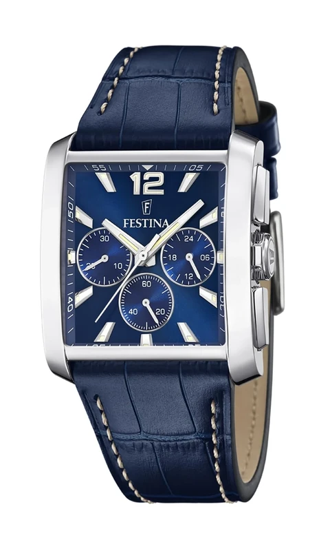 Festina Men's Analogue Watch with Leather Strap, Blue, Strap.