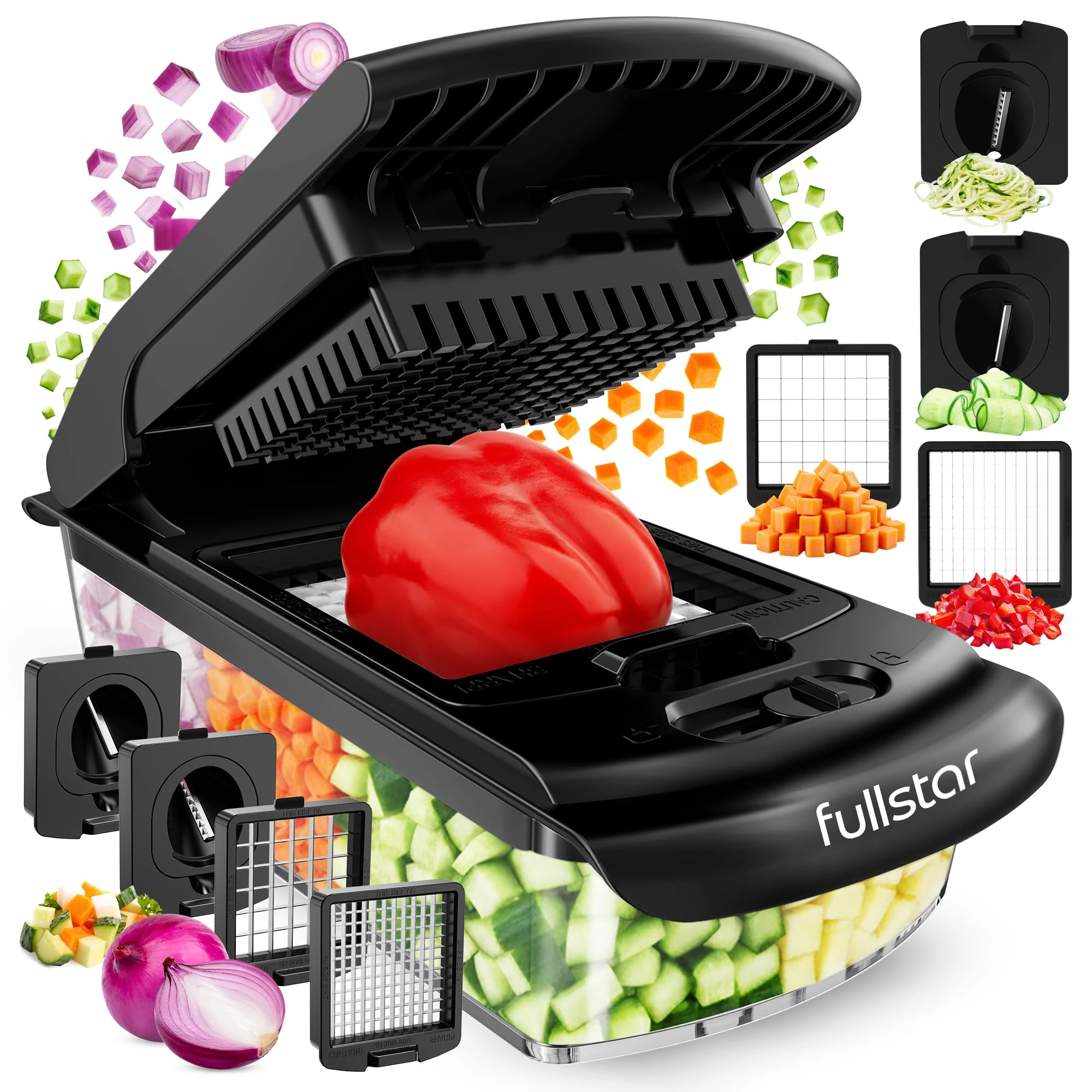 Vegetable Chopper Vegetable Cutter - Veggie Onion Salad Food Chopper Manual - Potato Chipper - Veg Chopper and Dicer - Kitchen Tools & Gadgets (4-in-1 Black)
