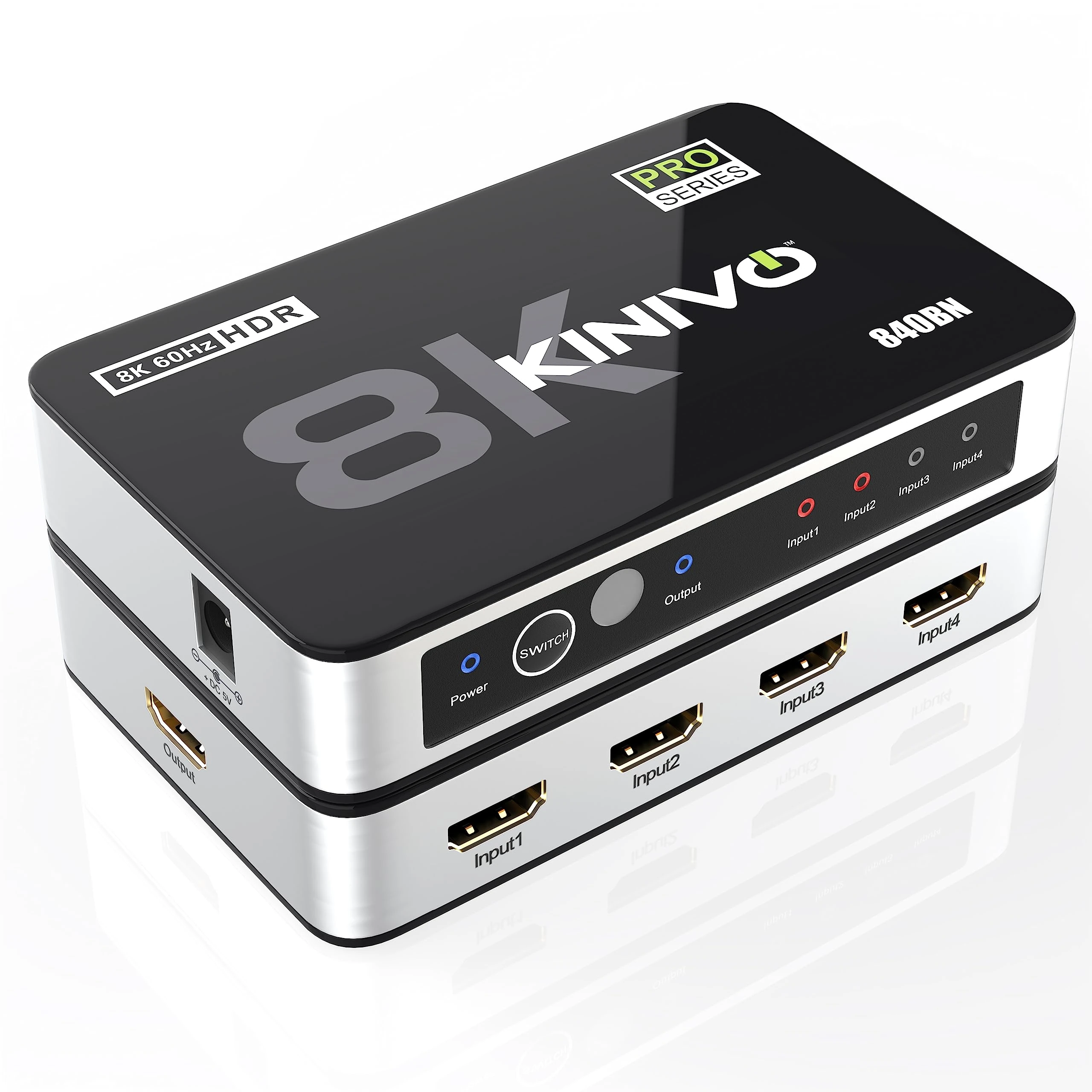 Kinivo 8K HDMI Switch with Remote 4 in 1 Out (4 Port, 8K 60Hz, 4K 120Hz, 48Gbps, HDR 10+, Dolby Atmos, HDCP 2.3) - HDMI 2.1 Switch Box Compatible with HDTV, PS5, PS4, Xbox