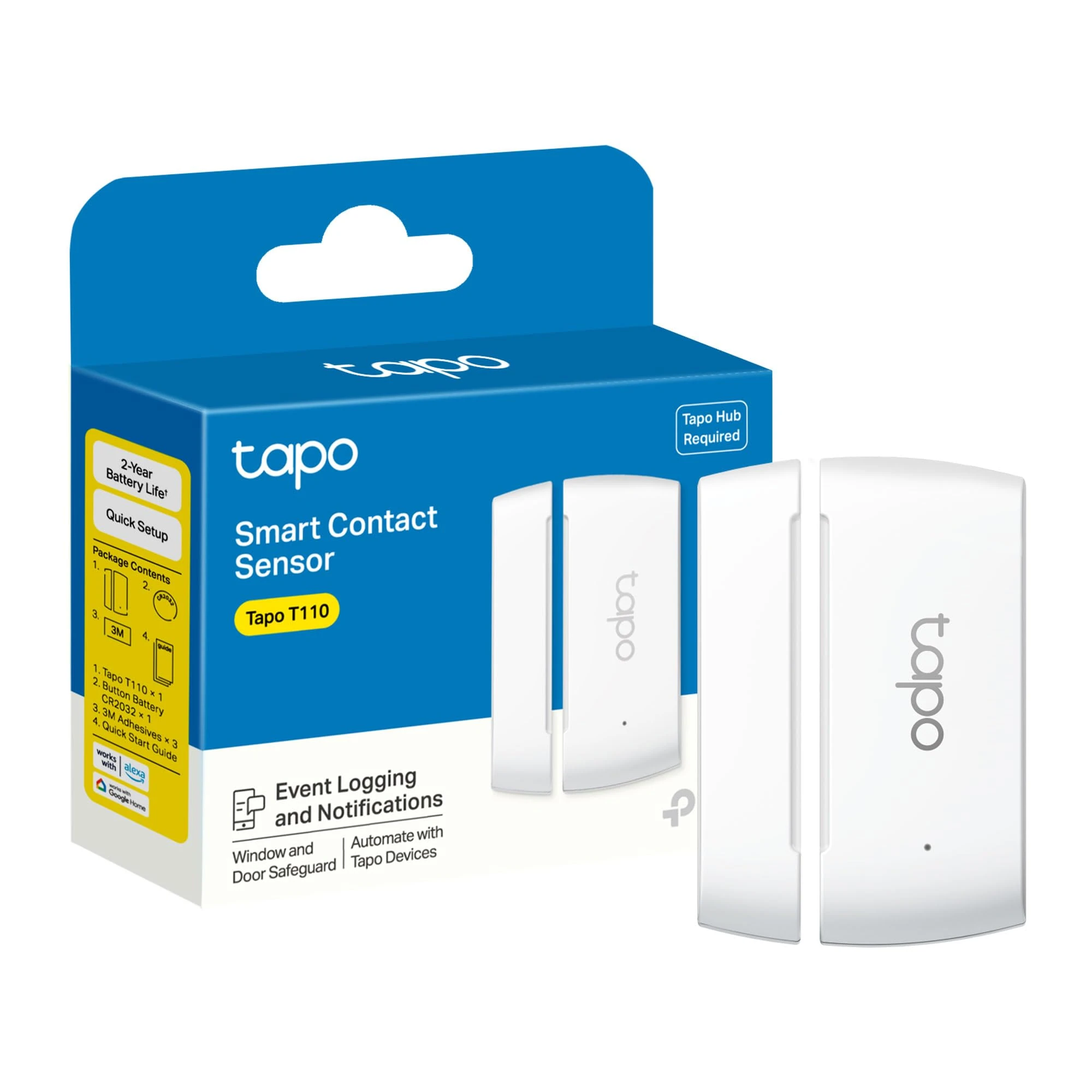 Tapo T110 Smart Door Alarm, Window Door Alarm Sensor with Real-Time Monitoring, Instant Push Notifications, Create a Smart Home Automation, Battery Included, Works with Tapo Devices Alexa Google Home