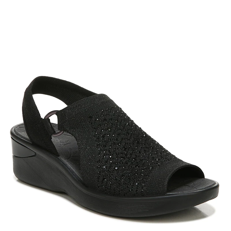 BZees Women's Star Bright Slingback Wedge Sandal, Black Sparkle, 6 UK