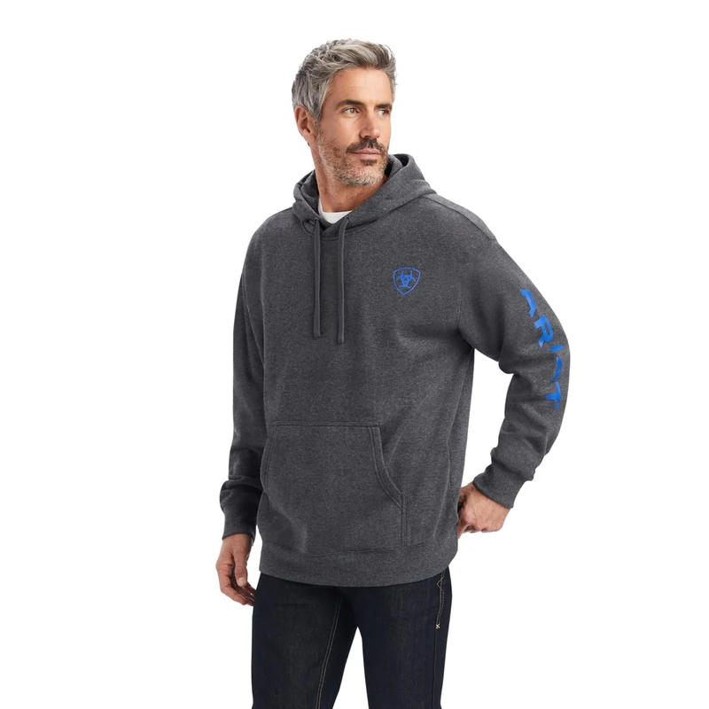 ARIAT Men's Logo Hoodie Sweatshirt, Charcoal Heather, XXL/Tall - Image 1