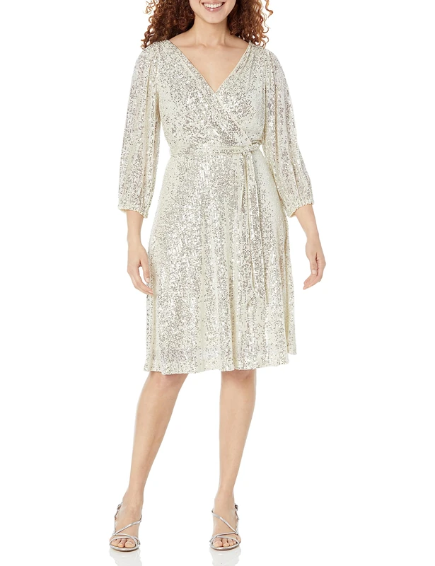 DKNY Women's Dd2ga967-sil-2 Dress, Silver, 10