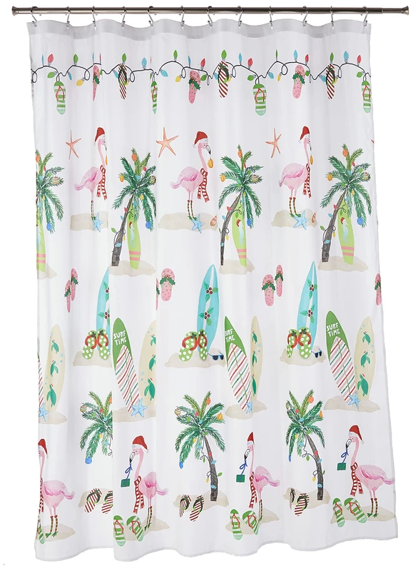 Avanti Linens Shower Curtain, Waterproof, Bathroom & Holiday Decor (Flamingo Jingle Collection), - Image 1