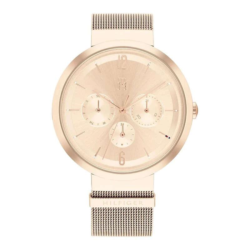 Tommy Hilfiger Analogue Multifunction Quartz Watch for Women with Carnation Gold Colored Stainless Steel Mesh Bracelet - 1782538