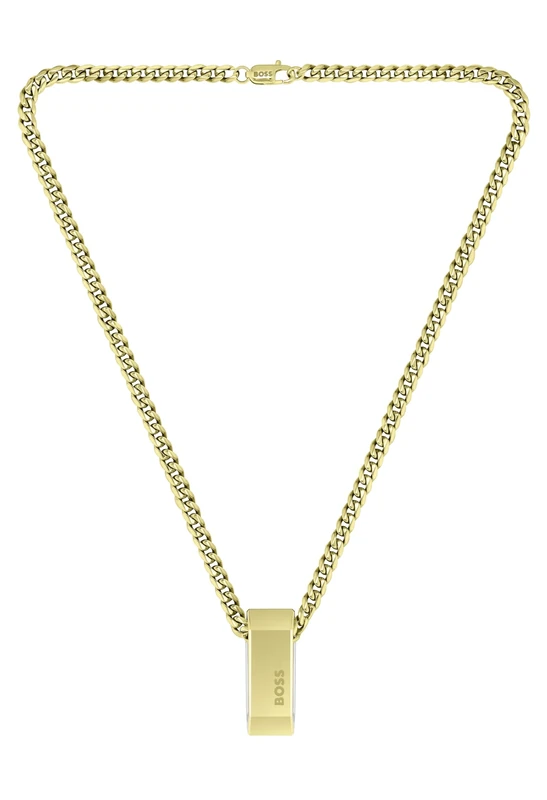BOSS Jewelry Men's CARTER Collection Chain Necklace in Yellow Gold with an Engraved Plaque - 1580319